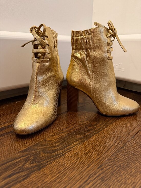 Sezane Shoes - Sezane Caroline High Boots Doré Lisse - Size 35